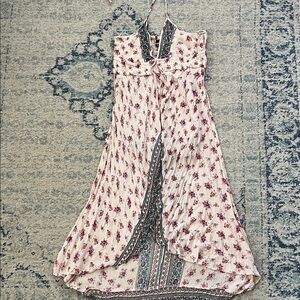 Boho Floral Halter Maxi Dress with Hidden Romper